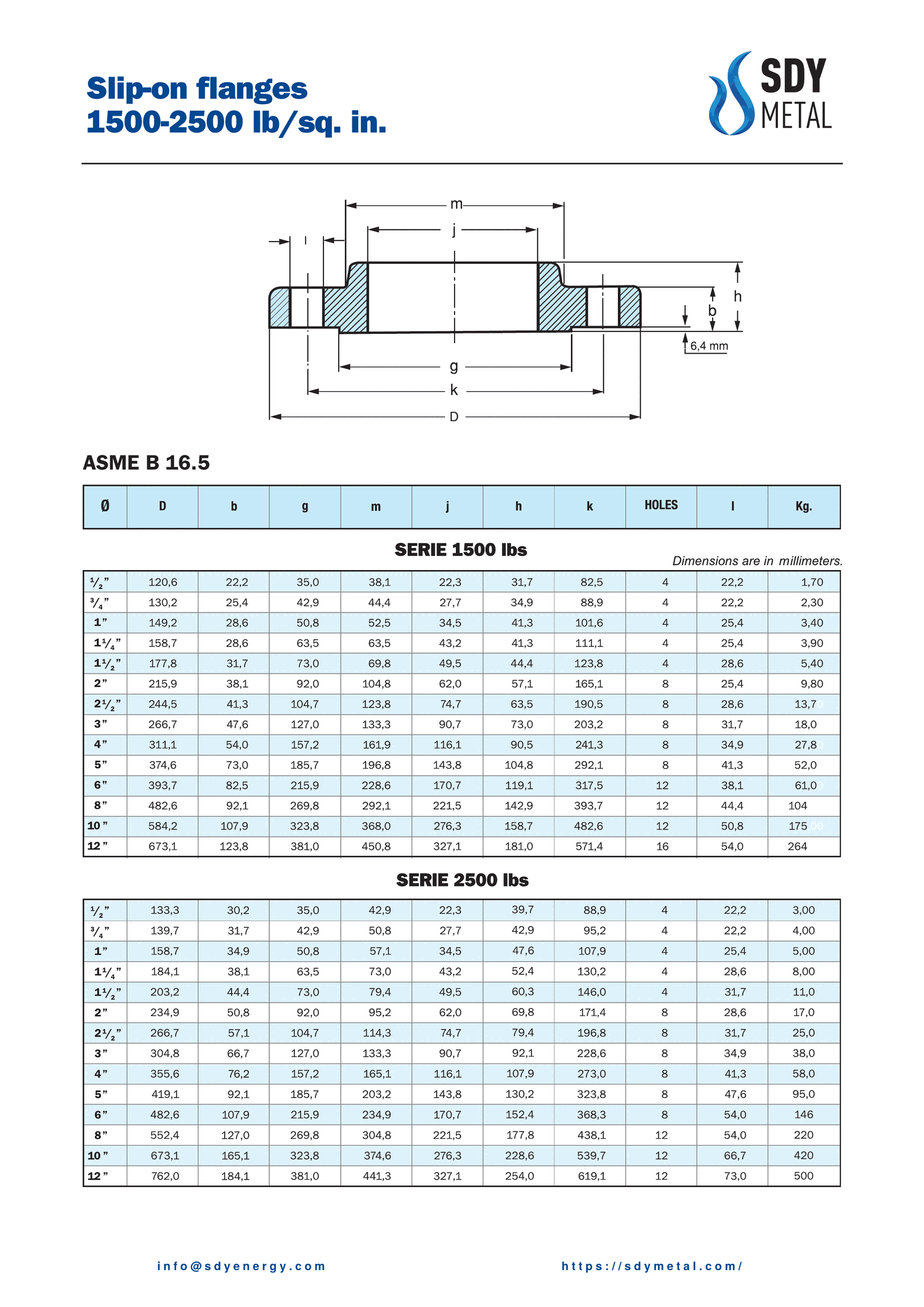 1500 LB Slip On Flanş ASME B16.5 teknik dokümanı