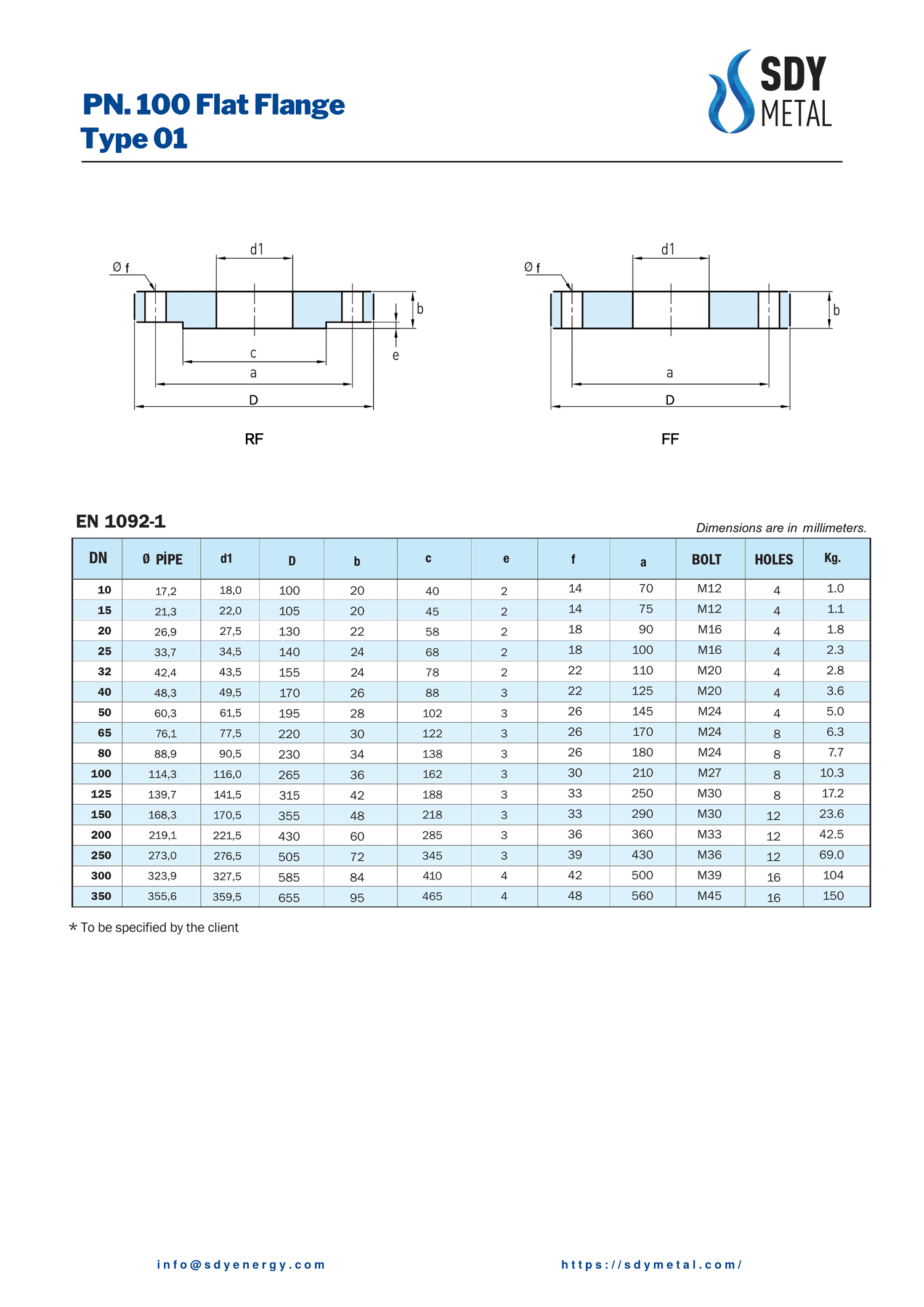 PN 100 Düz Flanş EN 1092-1/1 teknik dokümanı